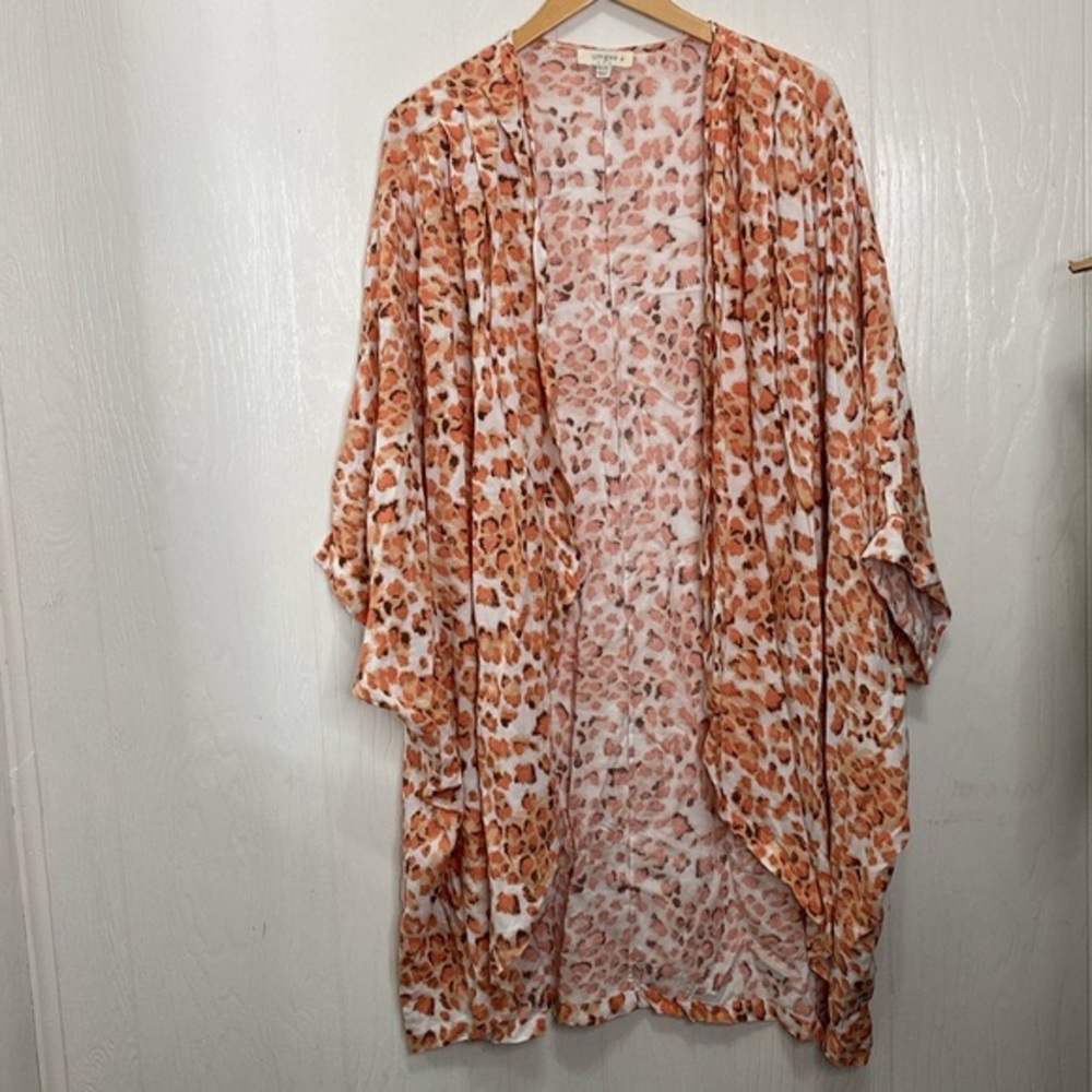 Umgee Washed Ashore Leopard Cardigan Curves Kimono Cardigan 1XL/2XL